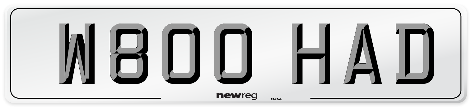 W800 HAD Number Plate from New Reg